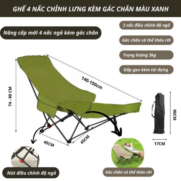 GHẾ XẾP GỌN ĐIÊU CHỈNH BẰNG NÚT- SIZE NHỎ MÀU XANH LÁ